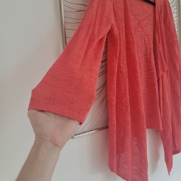 Cable & Gauge Open Front Drape Waterfall Front Coral Cardigan Size Small - Picture 7 of 12